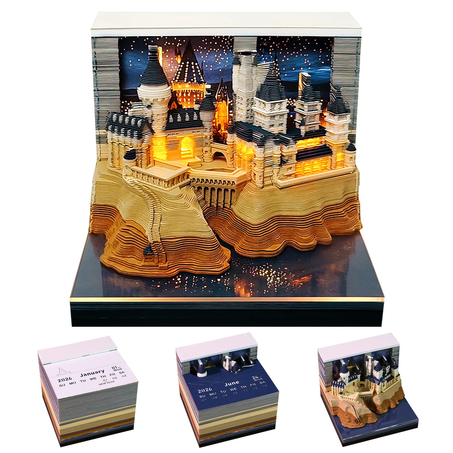 2026 Magic Castle Weekly Calendar With Lights 3D Paper Craft Notepad - Image 2